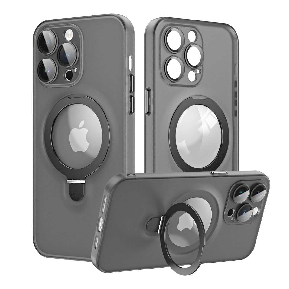 For iPhone 14 Pro Magnetic Phone Case Kickstand PC+TPU Matte Cover with Glass Lens Protector For iPhone 14 Pro Magnetic Phone Case Kickstand PC+TPU Matte Cover with Glass Lens Protector